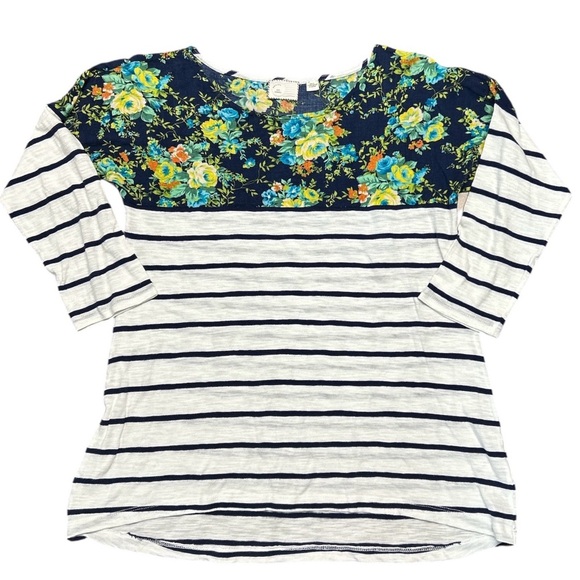 Anthropologie 9-HI5 STCL Mixed Print 3/4 Sleeve Scooped Neck Tee Shirt - XS - Picture 2 of 6